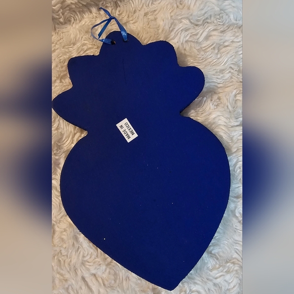 Handpainted Heart Mexican Folklore Art Blue Bird With Vibrant Bright Colors New - Picture 2 of 4